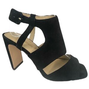 Enzo Angiolini Trudy Black Leather Heels Sandals 7.5